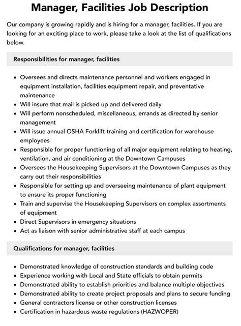 facility manager rolex|facility manager job description.